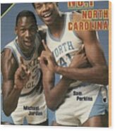 Unc Michael Jordan And Sam Perkins Sports Illustrated Cover Wood Print