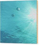 Underwater Sunbeams And Bubbles Wood Print