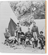 Union Officers In Camp Wood Print