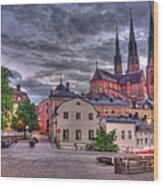 Uppsala Cathedral Hdr Wood Print