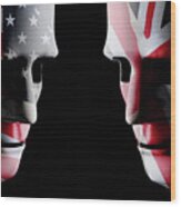 Usa And Gb Head To Head Flag Faces Wood Print