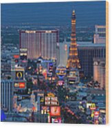 Usa, Nevada, Las Vegas, The Strip At Wood Print