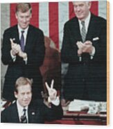 Vaclav Havel Gives V-sign In Congress Wood Print