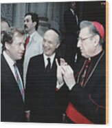 Vaclav Havel Greets Cardinal Oconnor Wood Print