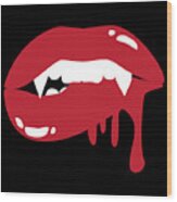 Vampire Mouth Design Scary Retro Bright Red Bloosucking Lips Gift Wood Print