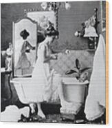 Victorian Lady Preparing Her Bath Wood Print