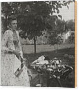 Victorian Woman Making Quilt Wood Print