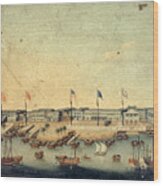 View Of The Hongs At Canton With The Danish, Austrian, American, Swedish, British And Dutch Factories Wood Print
