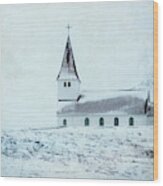 Vik I Myrdal Church In Snow Wood Print