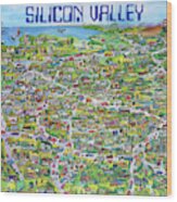 Vintage 1982 Silicon Valley Usa Poster Print, Shows Many Historic Companies And Places Wood Print
