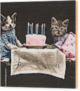 Vintage Kittens Birthday Wood Print