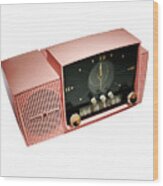 Vintage Pink Clock Radio Wood Print