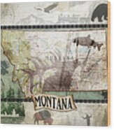 Vintage State Montana Wood Print