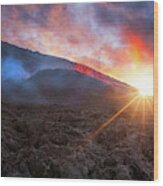 Volcano Sunrise Wood Print