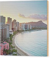 Waikiki Beach At Sunrise Wood Print