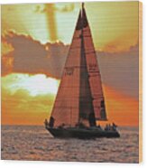 Waikiki Sailing Sunset Wood Print