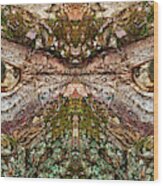 Watcher  In The Wood #1 - Human Face And Eyes Hiding In Mirrored Tree Feature- Green Man Wood Print