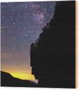 Watcher Milky Way Silhouette Wood Print