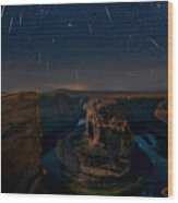 Watching The Comet And The Meteor Shower Wood Print