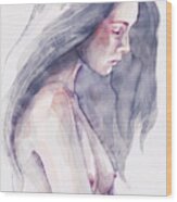 Watercolor Abstract Portrait Of A Girl Wood Print