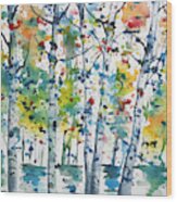 Watercolor - Aspen In The Rain Wood Print