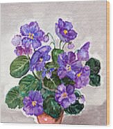 Watercolor Painting Of   African Violet Wood Print