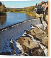 Waterfall Behind Parker House Bar And Bistro In Vermont Wood Print