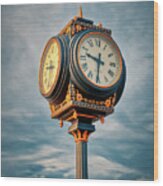 Waterfront Clock At Sunset Wood Print