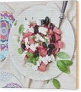 Watermelon Salad With Feta And Olives Wood Print