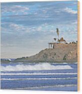 Waves On Beach With Hacienda Cerritos Wood Print