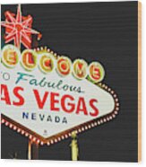 Welcome To Las Vegas Neon Sign - Nevada Usa Vintage Panorama Wood Print