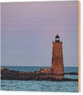 Whaleback Lighthouse Full Moon Rising Wood Print