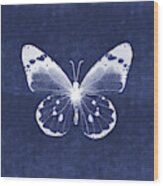 White And Indigo Butterfly 1- Art By Linda Woods Wood Print