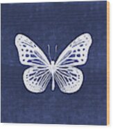 White And Indigo Butterfly- Art By Linda Woods Wood Print