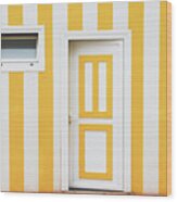 White And Yellow Door Over A Striped Wood Print