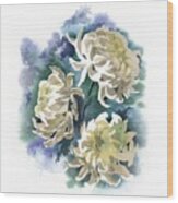 White Chrysanthemum Flowers Wood Print