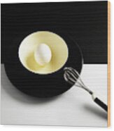 White Egg On A Yellow Bowl. Wood Print