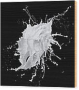 White Paint Splash On Black Background Wood Print