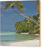 White Sandy Beach With Palm Trees In Wood Print