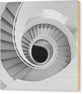 White Spiral Stairs Wood Print