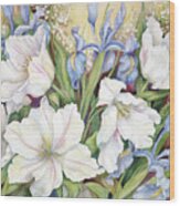 White Tulips/ Blue Iris Wood Print
