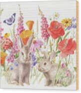 Wildflowers In Bloom I Bunny Wood Print