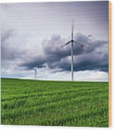 Wind Turbines On A Green Meadow Wood Print