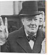 Winston Churchill Gives Victory Sign Wood Print