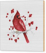 Winter Cardinal In Red I Wood Print