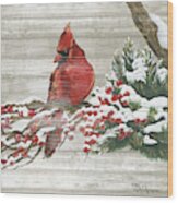 Winter Red Bird On Wood I Wood Print
