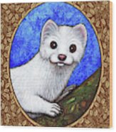 Winter Weasel Portrait - Brown Border Wood Print