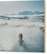 Woman Bathing In Hot Spring, Sawtooth Wood Print
