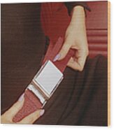 Woman Fastening His Seatbelt, Close-up Wood Print