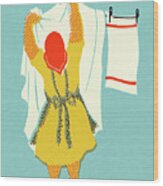 Woman Hanging Wash On A Line Wood Print
